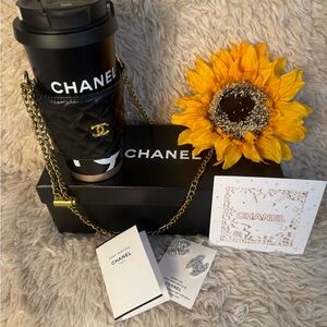 Black Coffee Tumbler with Crossbody Gold Chain